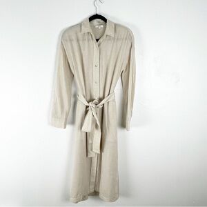 VINCE Dove Oat Front Button Belted Waist Long Sleeves Shirt Dress, Size Small